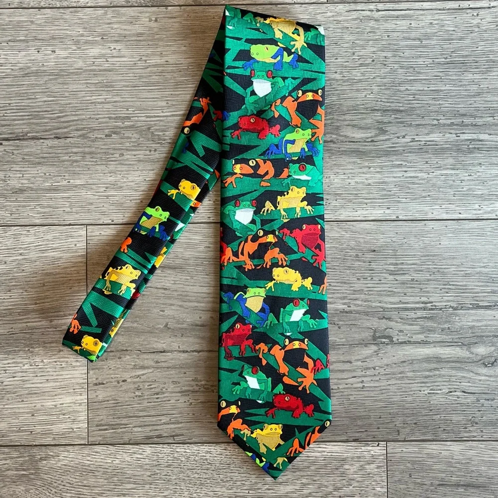 Ralph Marlin Men’s Vintage 90s Frogs Neck Tie Vibrant 1999 NWT Workwear Dressy